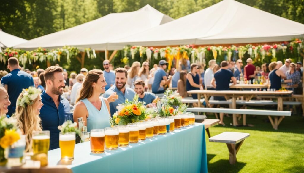 Beer bench sets at an outdoor event