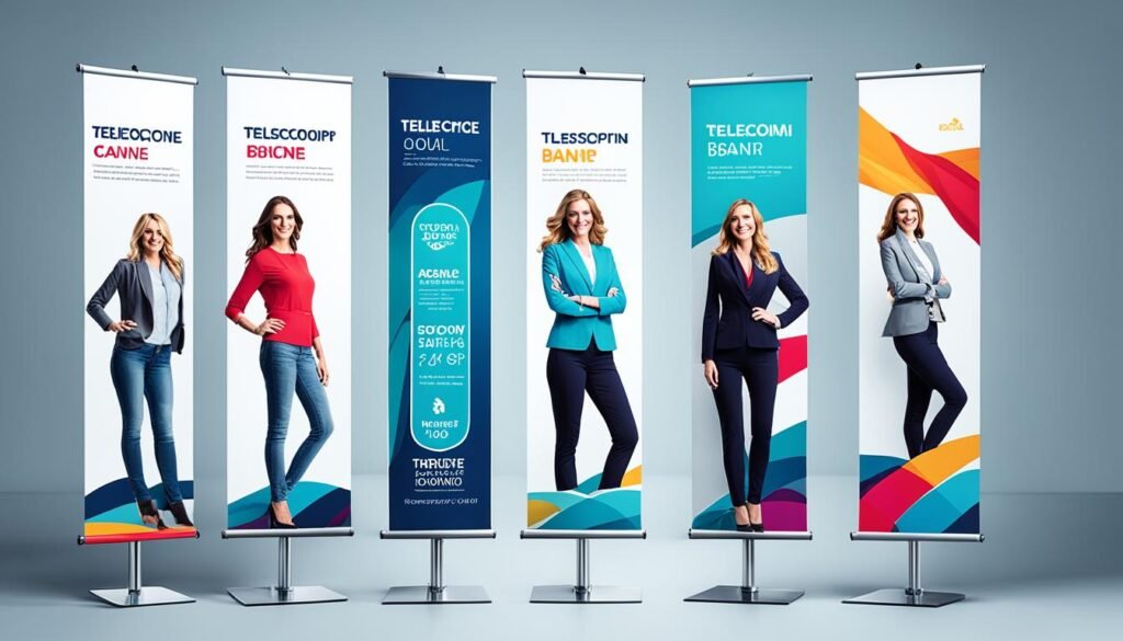 Customizable branding with telescopic banners Customizable branding with telescopic banners